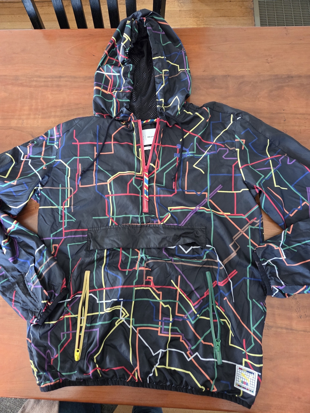 Puma Dee &Ricky Black Hooded Windbreaker with Multicolor Line Print
